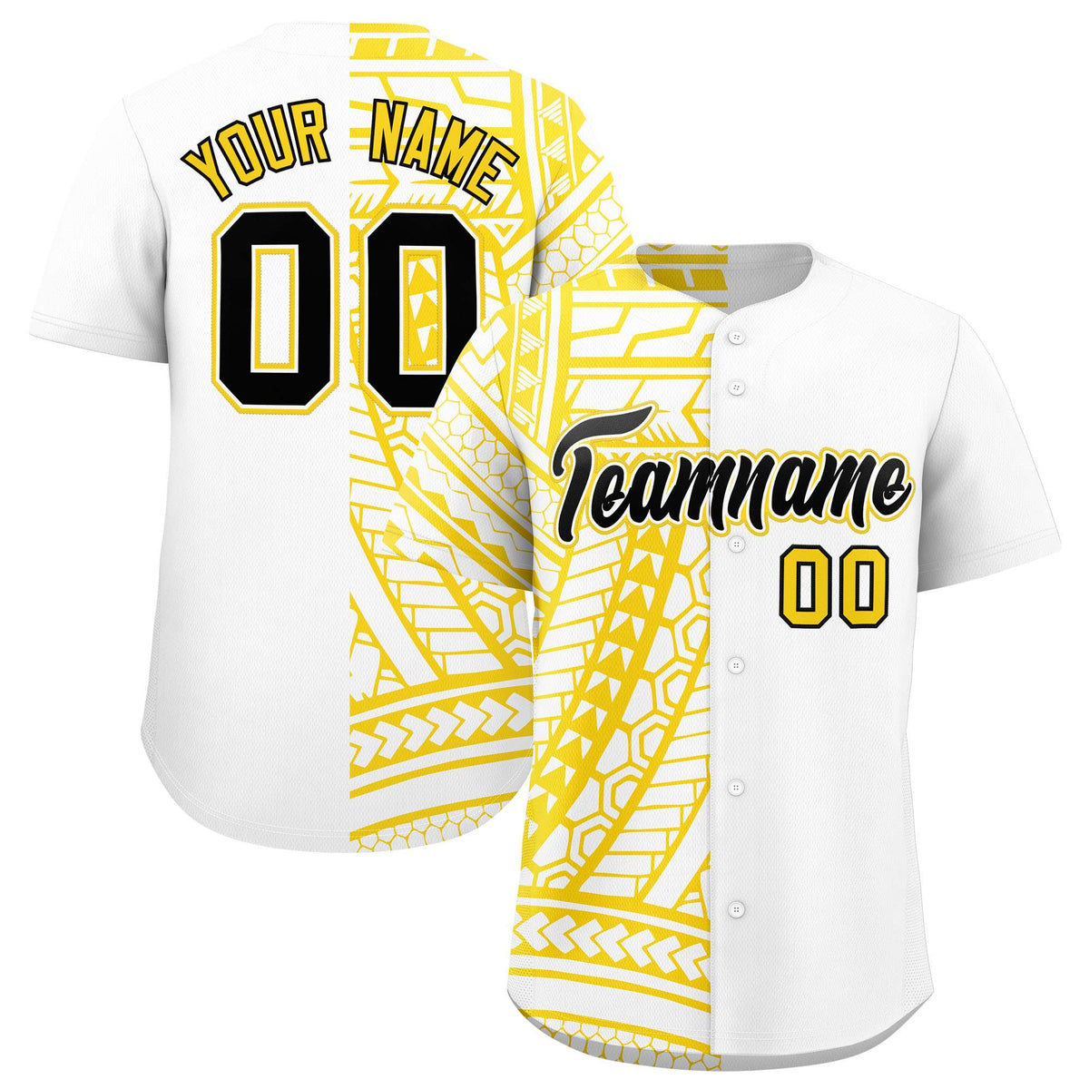Custom White Gold Split Fashion Tribal Pattern Authentic Baseball Jersey