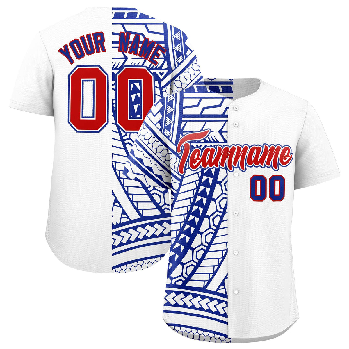 Custom White Royal Split Fashion Tribal Pattern Authentic Baseball Jersey