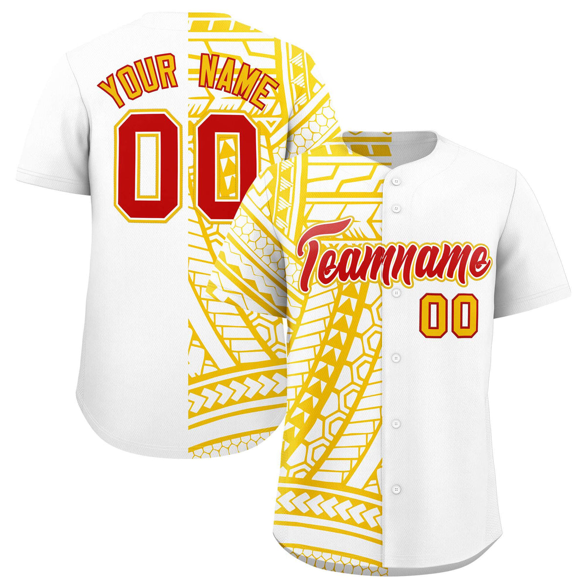 Custom White Yellow Split Fashion Tribal Pattern Authentic Baseball Jersey