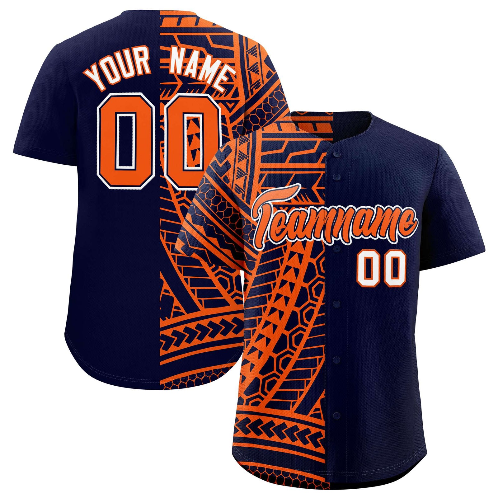 Custom Navy Orange Split Fashion Tribal Pattern Authentic Baseball Jersey