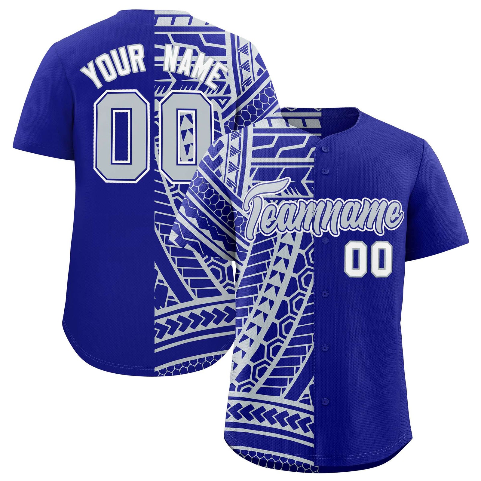Custom Royal Silver Split Fashion Tribal Pattern Authentic Baseball Jersey