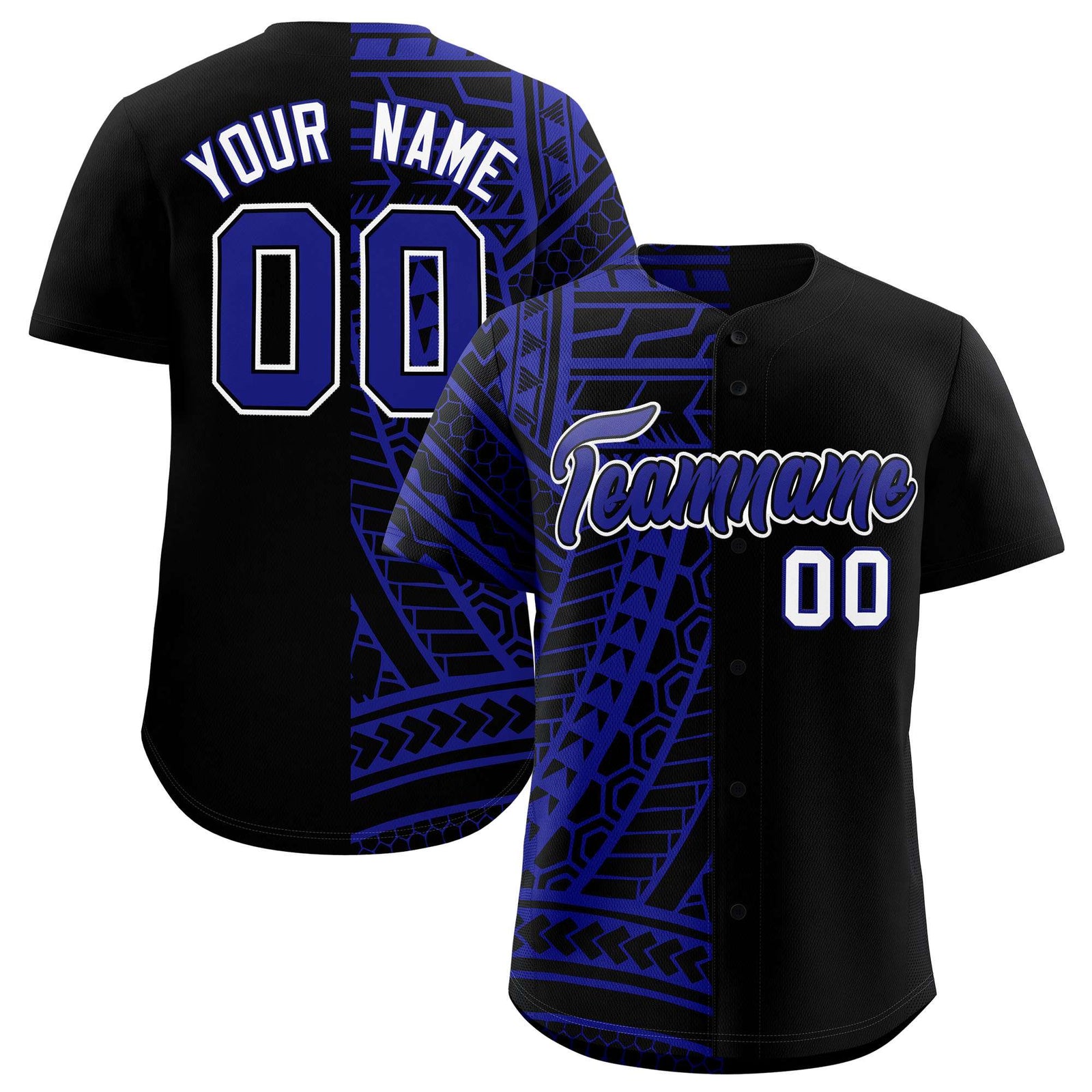 Custom Black Royal Split Fashion Tribal Pattern Authentic Baseball Jersey