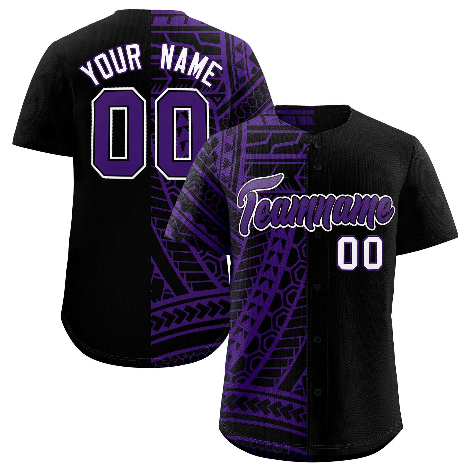 Custom Black Purple Split Fashion Tribal Pattern Authentic Baseball Jersey