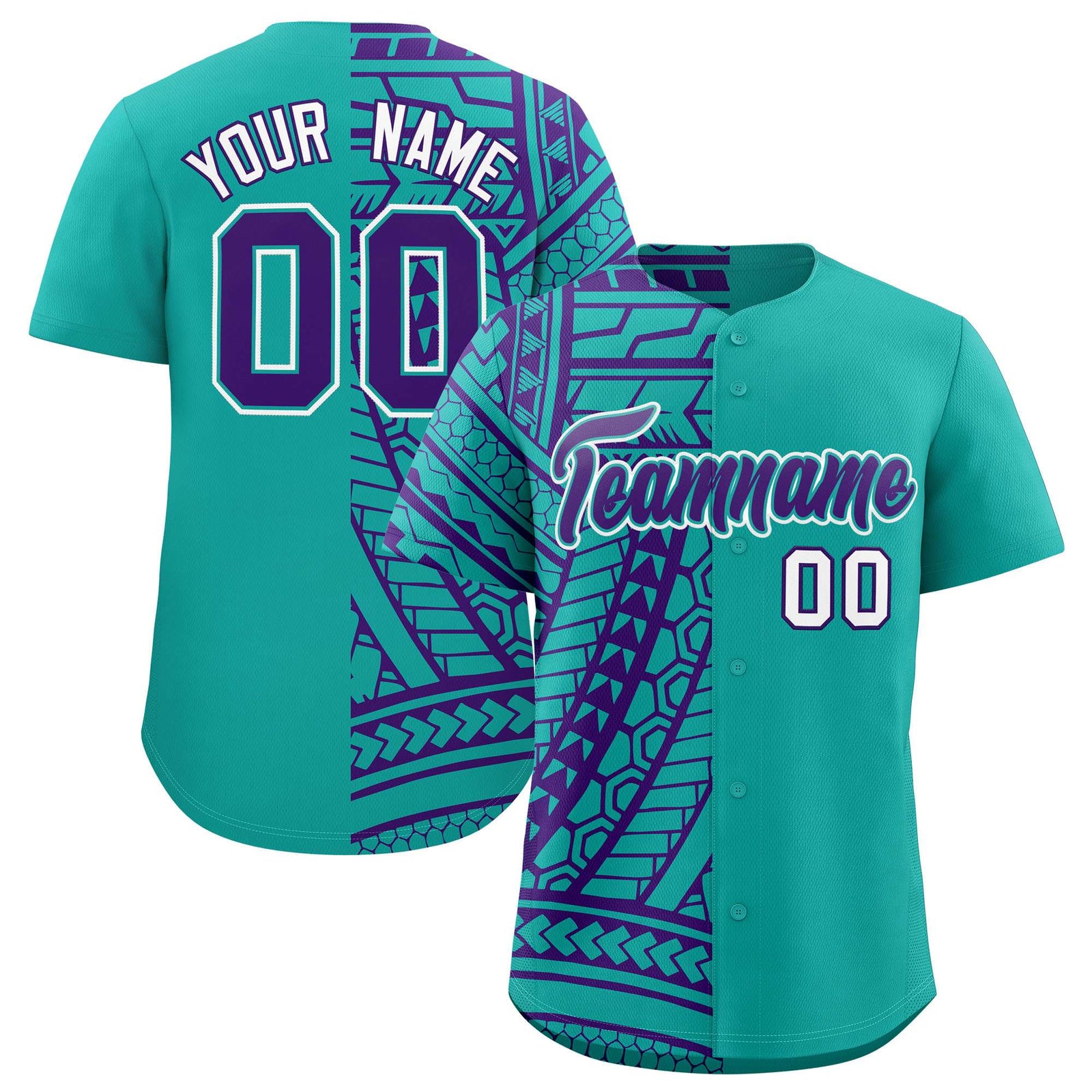 Custom Purple Aqua Split Fashion Tribal Pattern Authentic Baseball Jersey