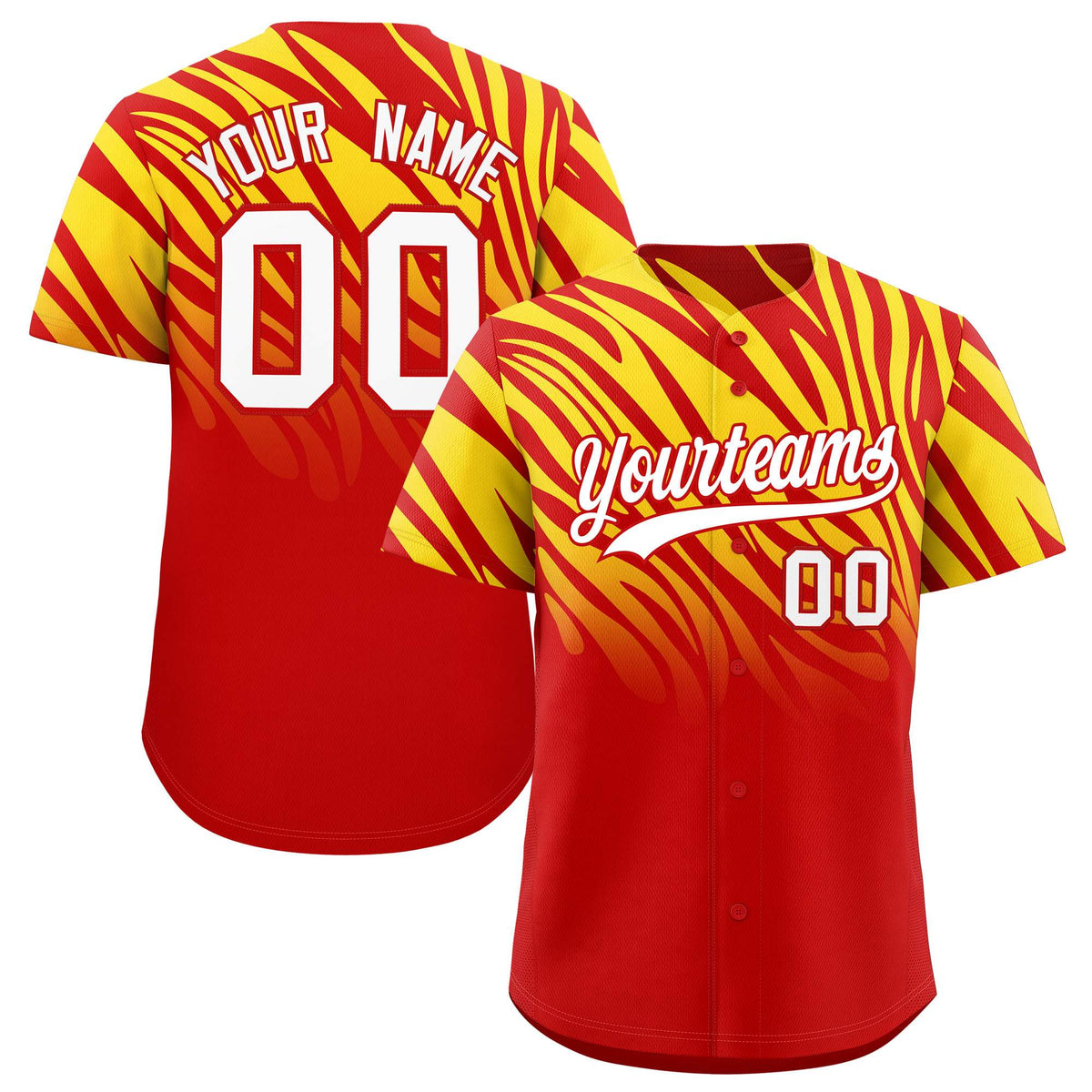 Custom Red Gold Tiger Stripe Gradient Animal Print Personalized Team Shirt Baseball Jersey