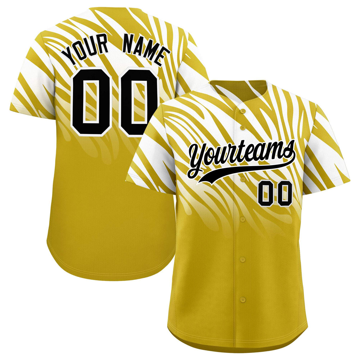 Custom White Old Gold Tiger Stripe Gradient Animal Print Personalized Team Shirt Baseball Jersey