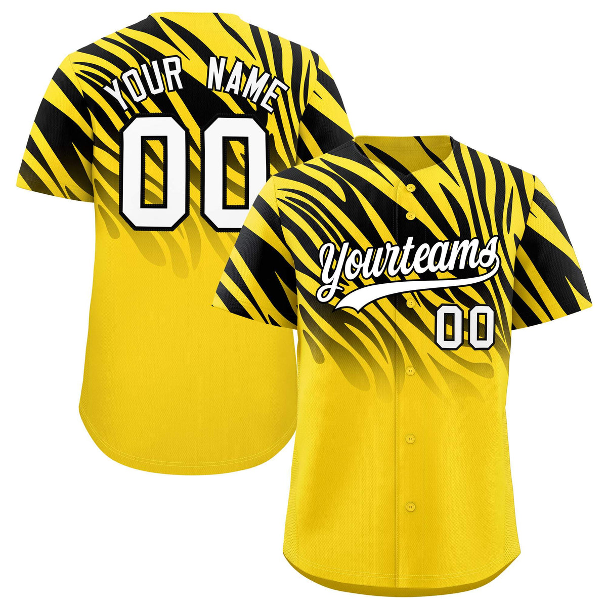 Custom Gold Black Tiger Stripe Gradient Animal Print Personalized Team Shirt Baseball Jersey