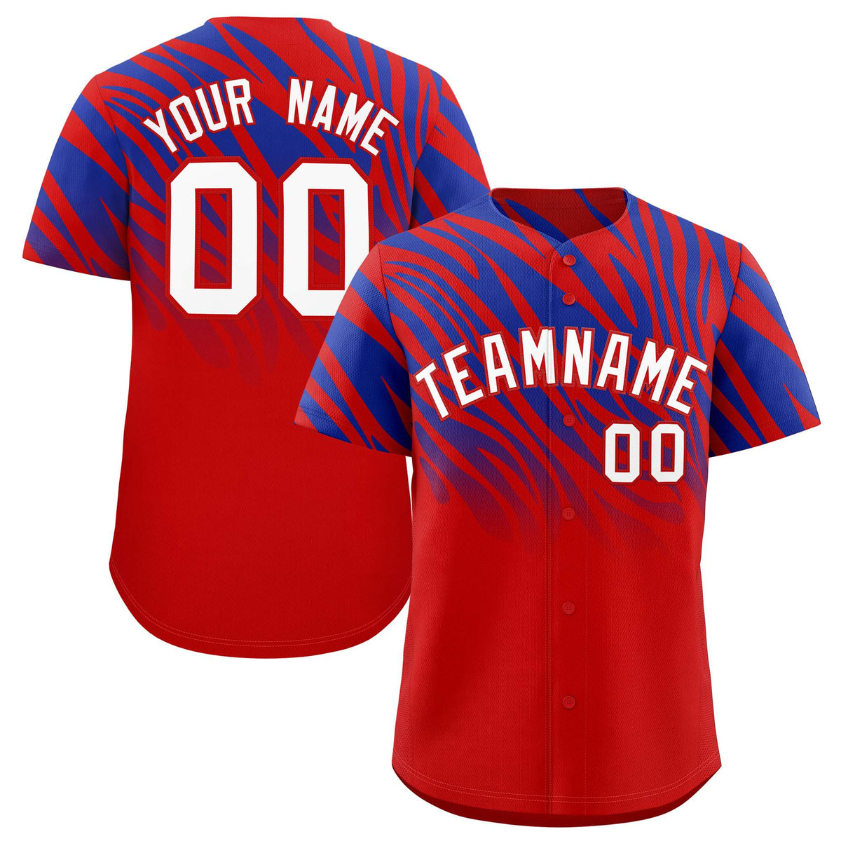 Custom Royal Red Tiger Stripe Gradient Animal Print Personalized Team Shirt Baseball Jersey