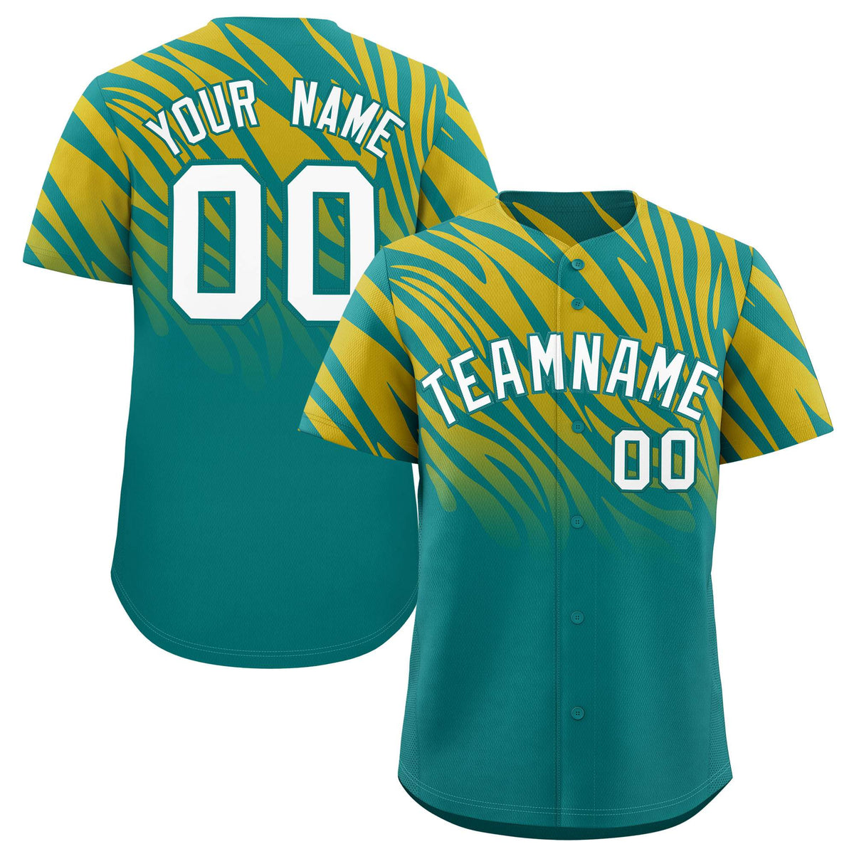 Custom Aqua Old Gold Tiger Stripe Gradient Animal Print Personalized Team Shirt Baseball Jersey
