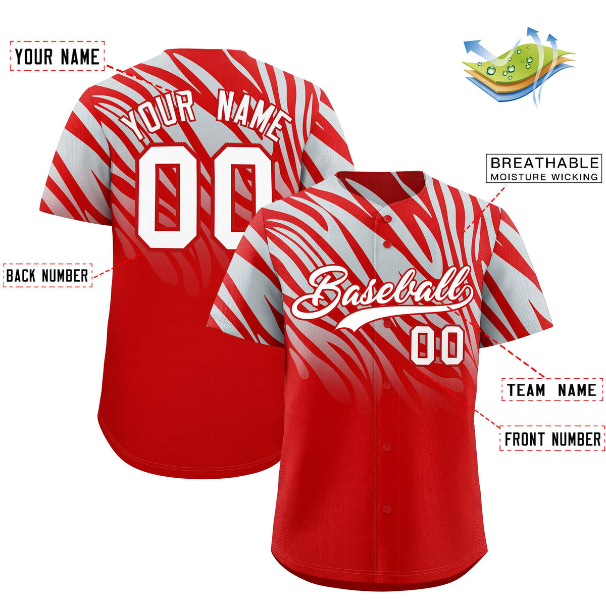 Custom Navy Silver Tiger Stripe Gradient Animal Print Personalized Team Shirt Baseball Jersey