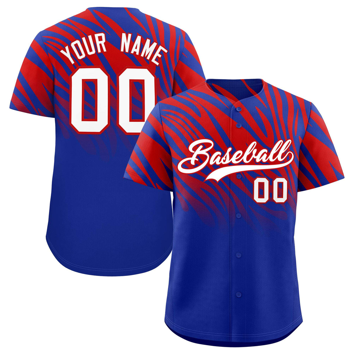 Custom Red Royal Tiger Stripe Gradient Animal Print Personalized Team Shirt Baseball Jersey
