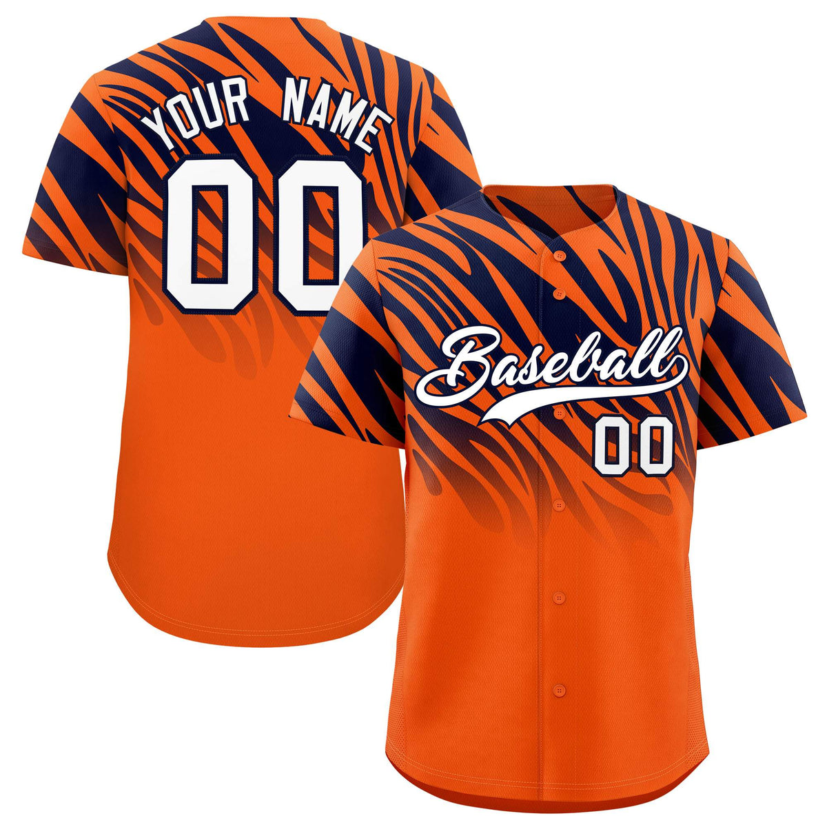 Custom Navy Orange Tiger Stripe Gradient Animal Print Personalized Team Shirt Baseball Jersey