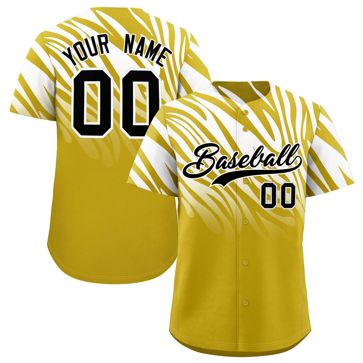 Custom White Old Gold Tiger Stripe Gradient Animal Print Personalized Team Shirt Baseball Jersey