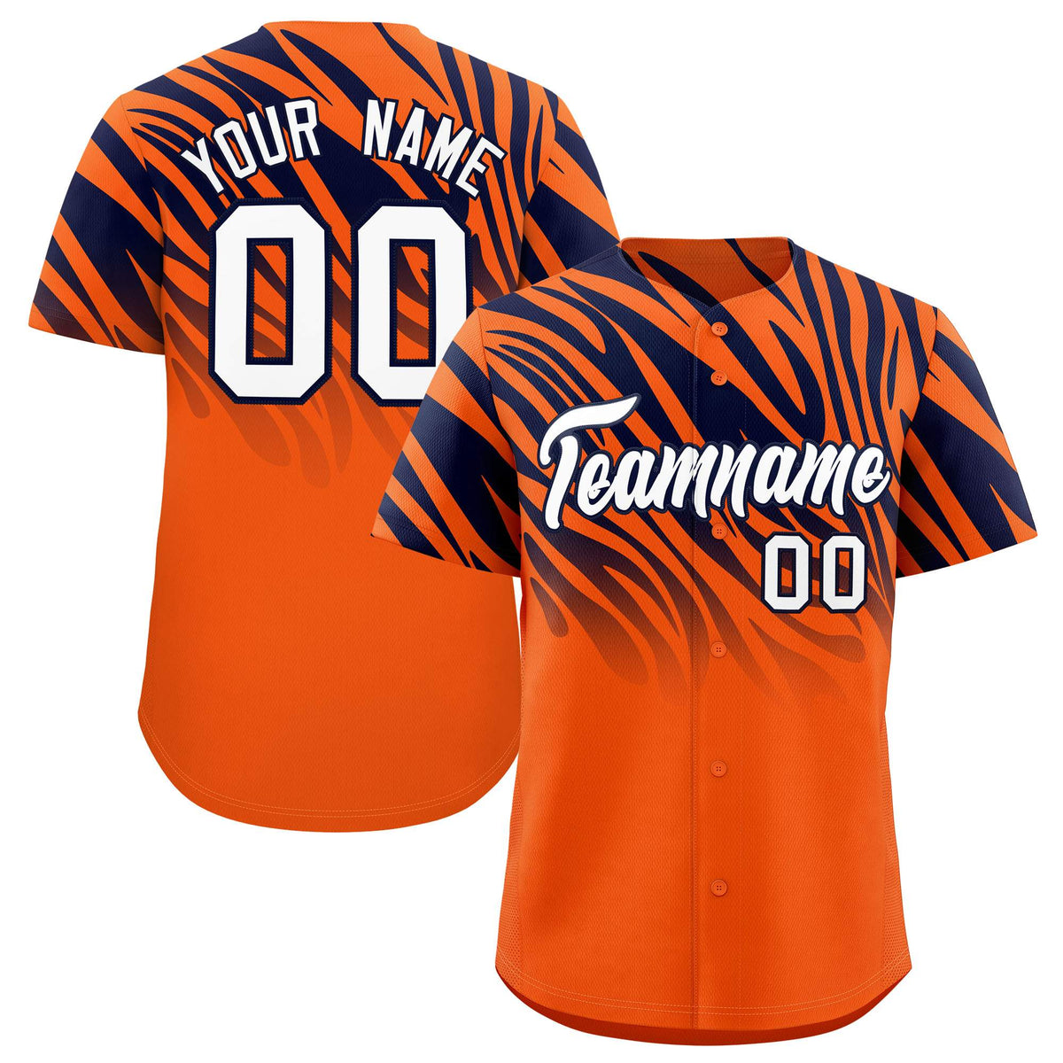 Custom Navy Orange Tiger Stripe Gradient Animal Print Personalized Team Shirt Baseball Jersey