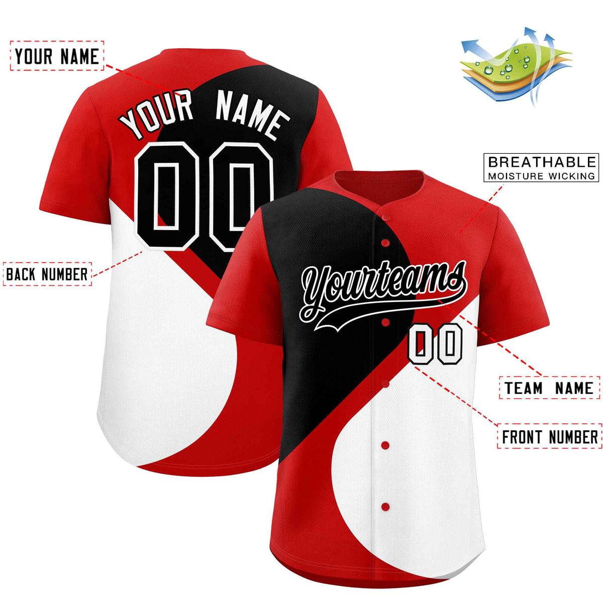 Custom Red Black-White Color Block Personalized Half Heart Pattern Authentic Baseball Jersey