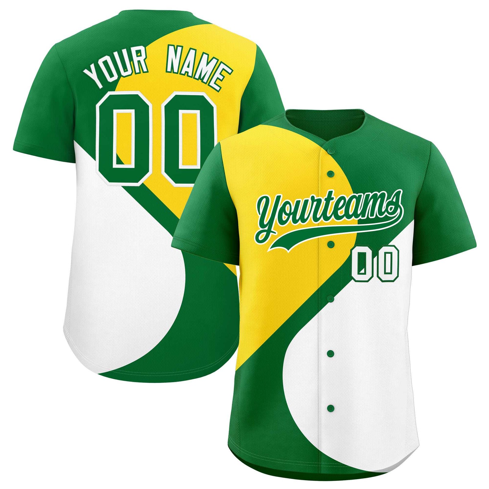 Custom Kelly Green Gold-White Color Block Personalized Half Heart Pattern Authentic Baseball Jersey