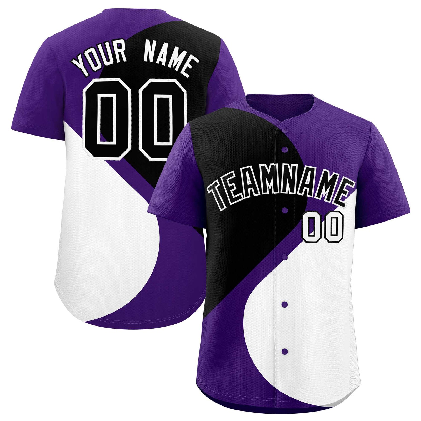 Custom Purple Black-White Color Block Personalized Half Heart Pattern Authentic Baseball Jersey