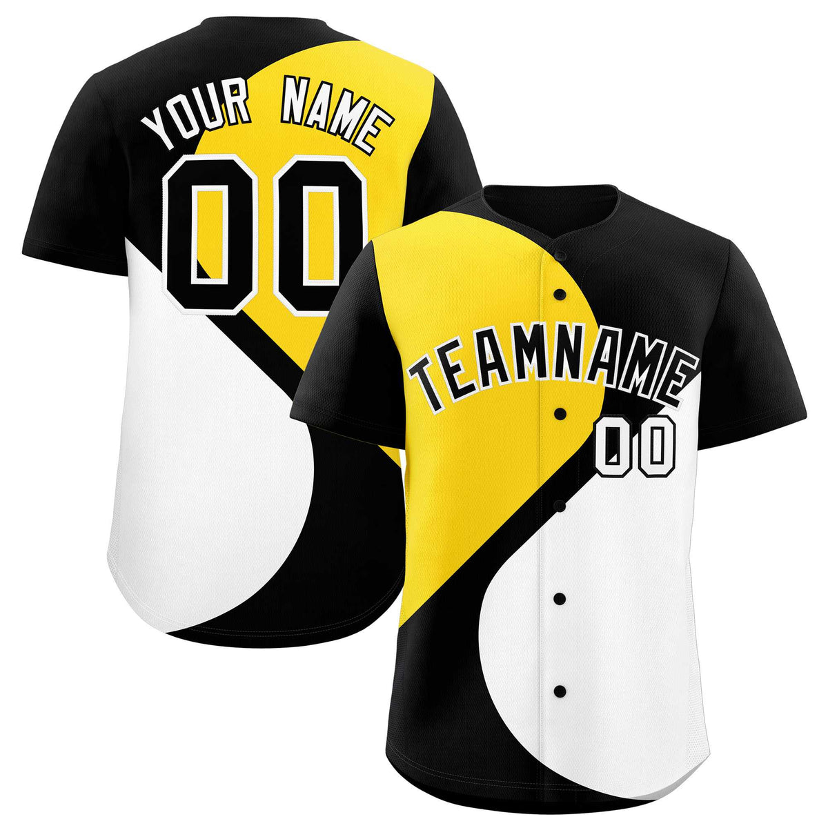 Custom Black Gold-White Color Block Personalized Half Heart Pattern Authentic Baseball Jersey