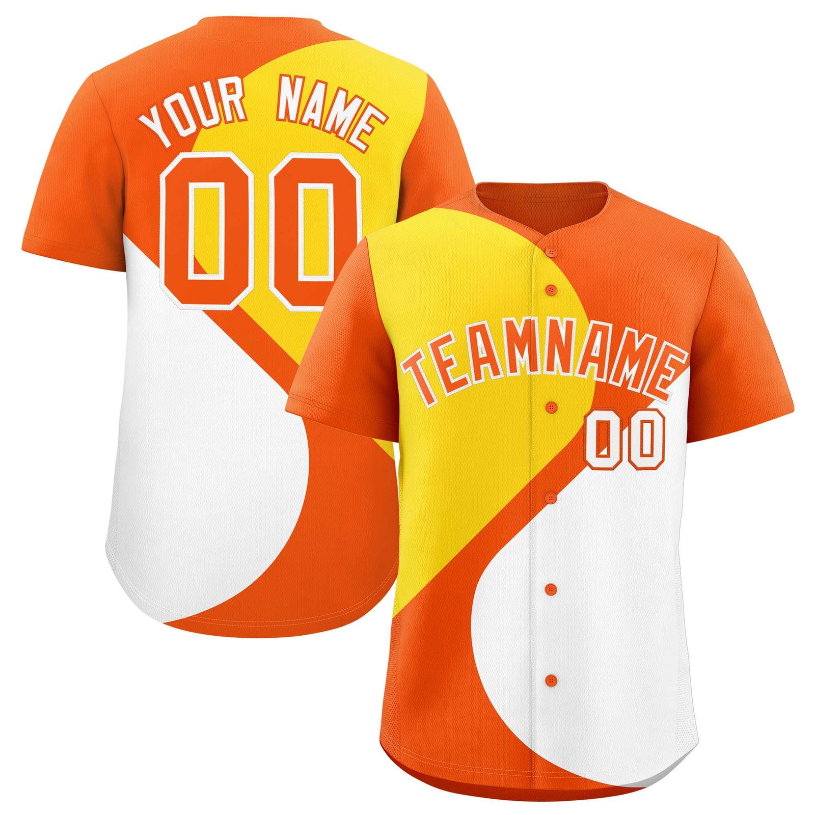 Custom Orange Gold-White Color Block Personalized Half Heart Pattern Authentic Baseball Jersey