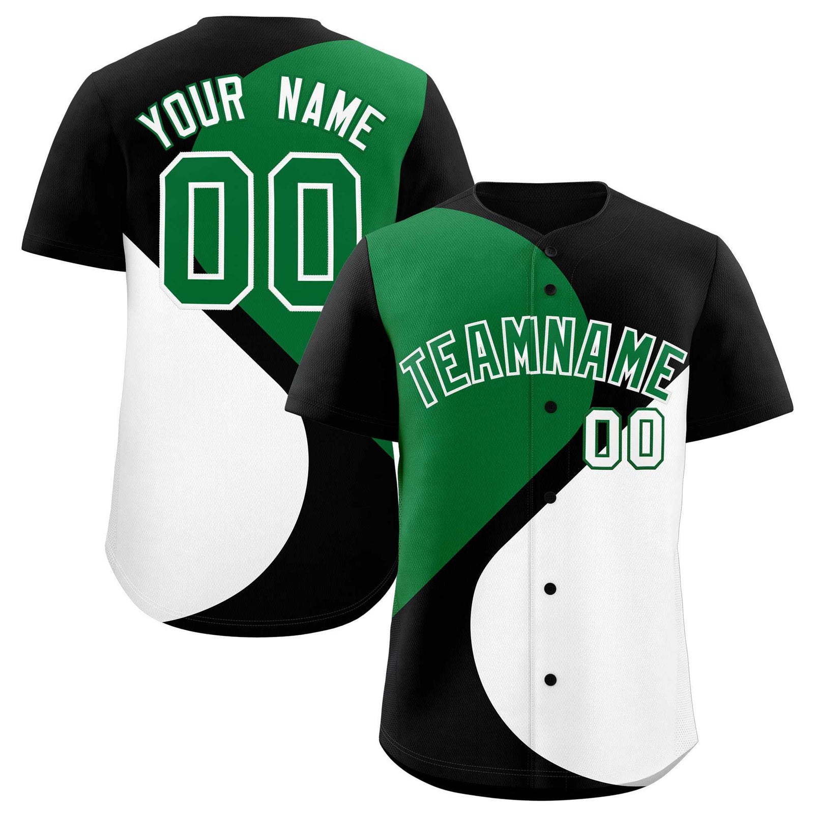 Custom Black Kelly Green-White Color Block Personalized Half Heart Pattern Authentic Baseball Jersey