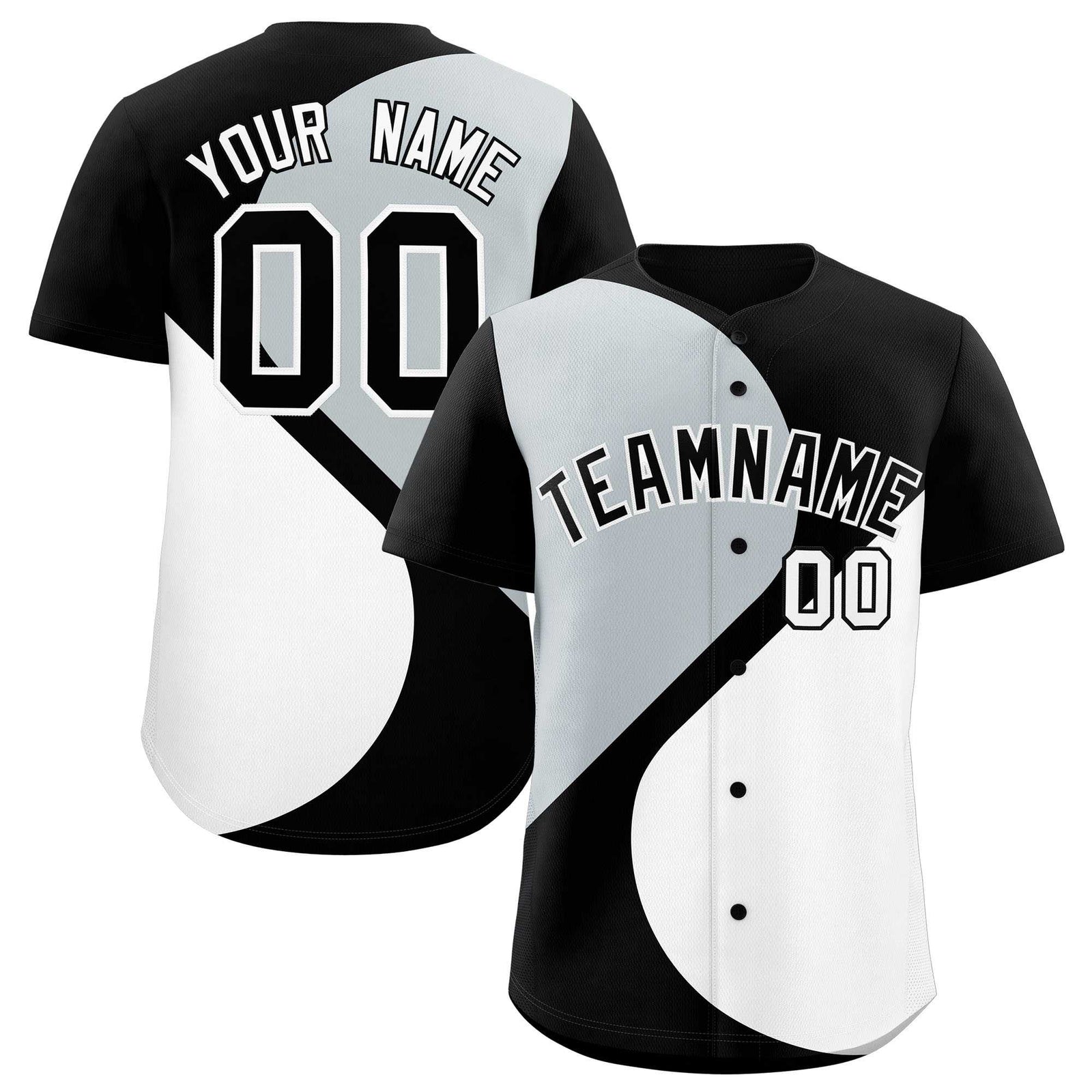 Custom Black Silver-White Color Block Personalized Half Heart Pattern Authentic Baseball Jersey
