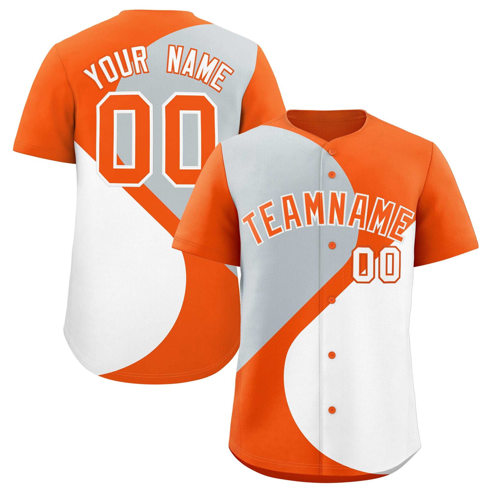 Custom Orange Silver-White Color Block Personalized Half Heart Pattern Authentic Baseball Jersey