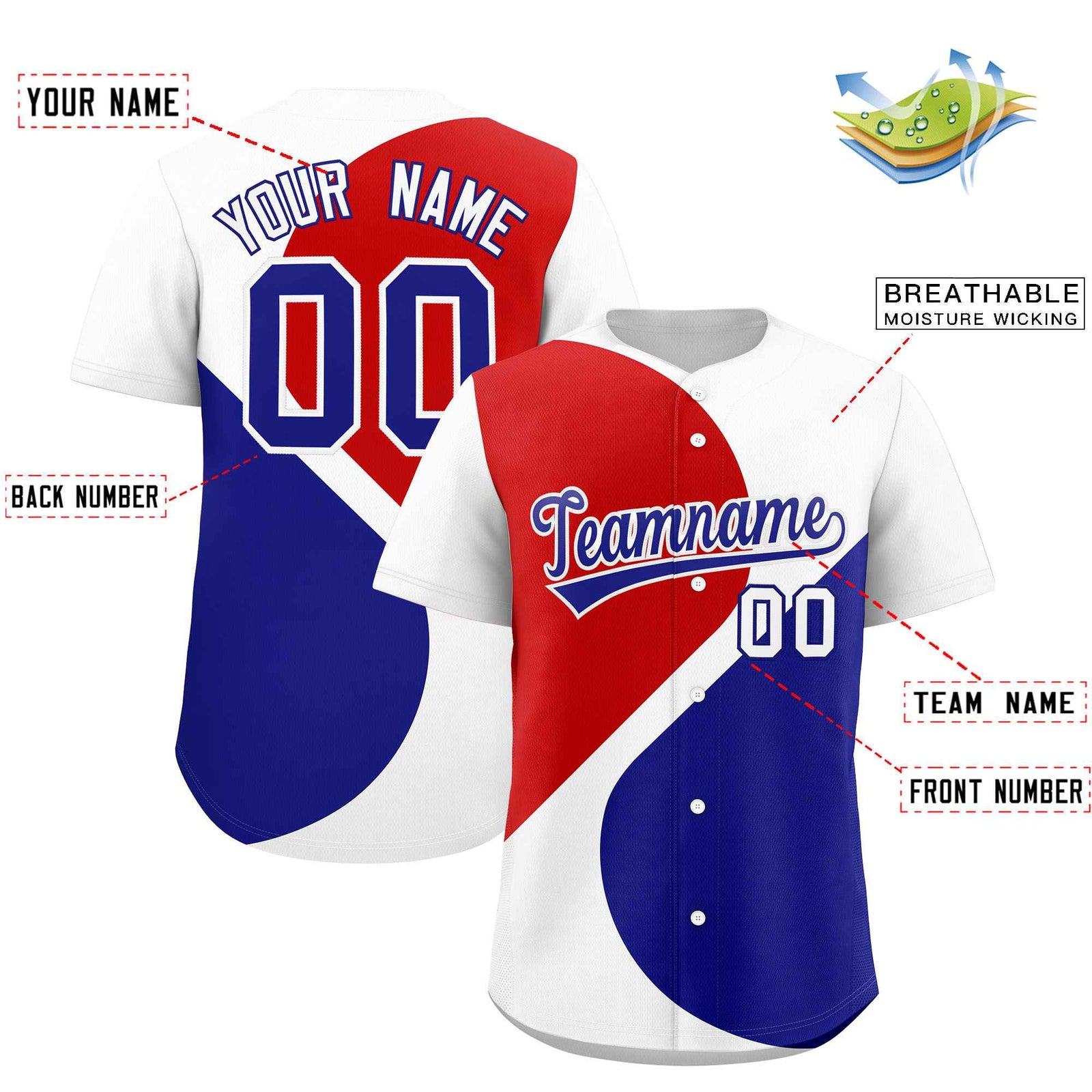 Custom White Red-Royal Color Block Personalized Half Heart Pattern Authentic Baseball Jersey