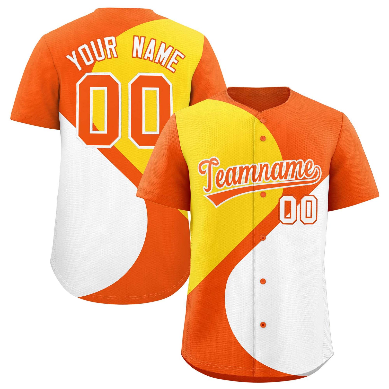 Custom Orange Gold-White Color Block Personalized Half Heart Pattern Authentic Baseball Jersey