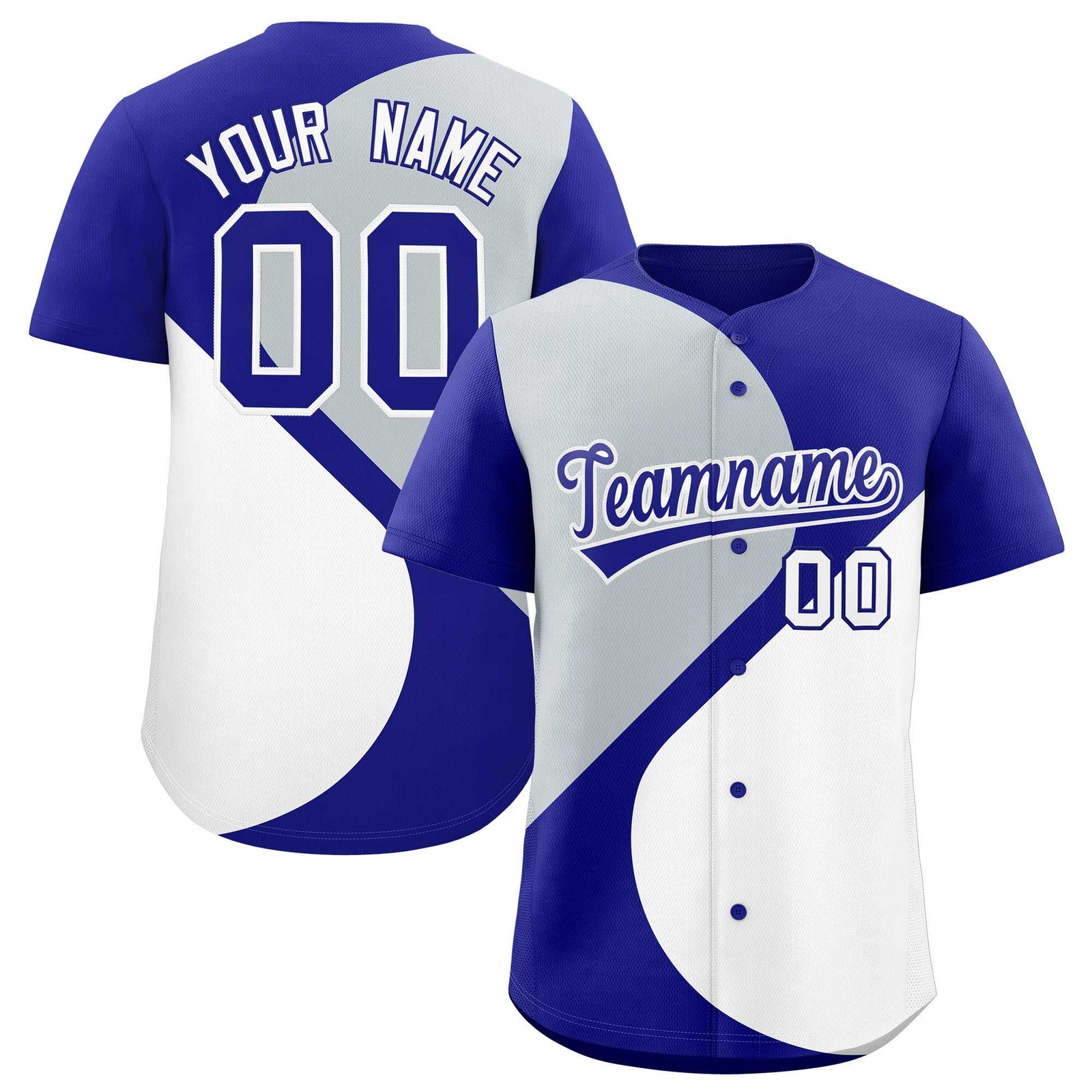 Custom Royal Silver-White Color Block Personalized Half Heart Pattern Authentic Baseball Jersey