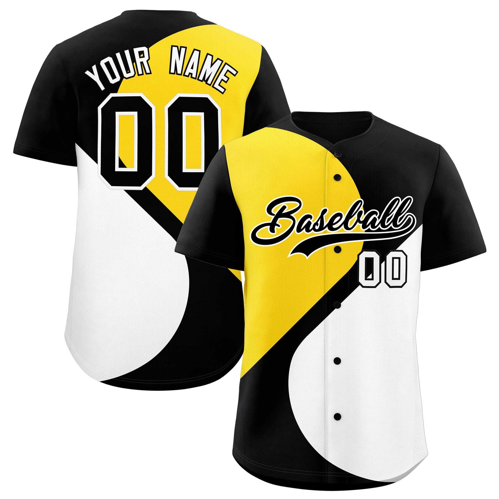 Custom Black Gold-White Color Block Personalized Half Heart Pattern Authentic Baseball Jersey