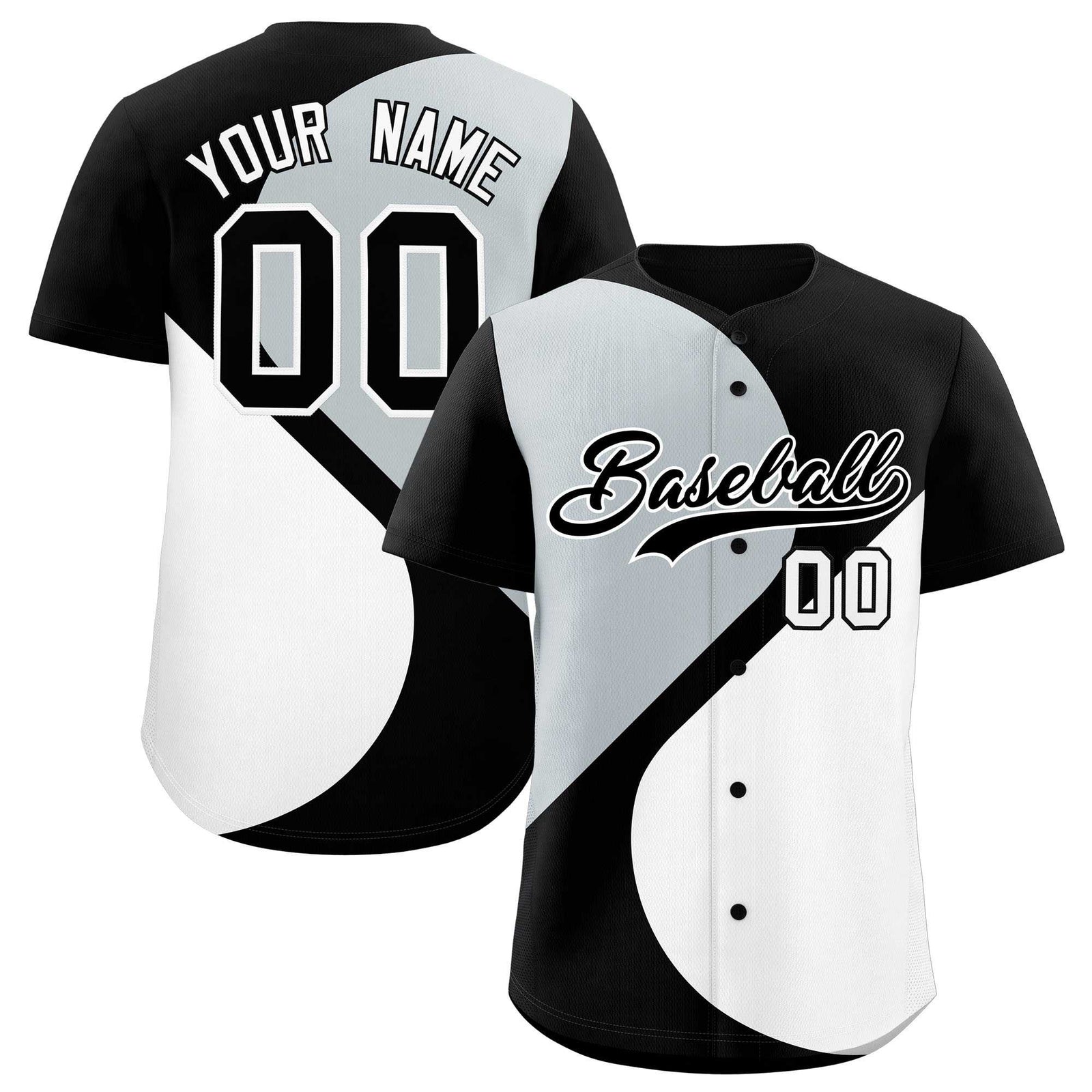 Custom Black Silver-White Color Block Personalized Half Heart Pattern Authentic Baseball Jersey