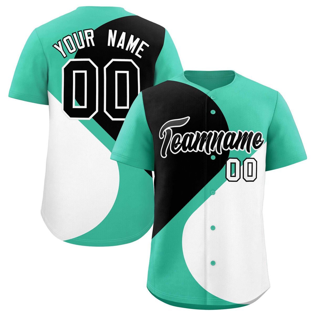 Custom Bright Green Black-White Color Block Personalized Half Heart Pattern Authentic Baseball Jersey