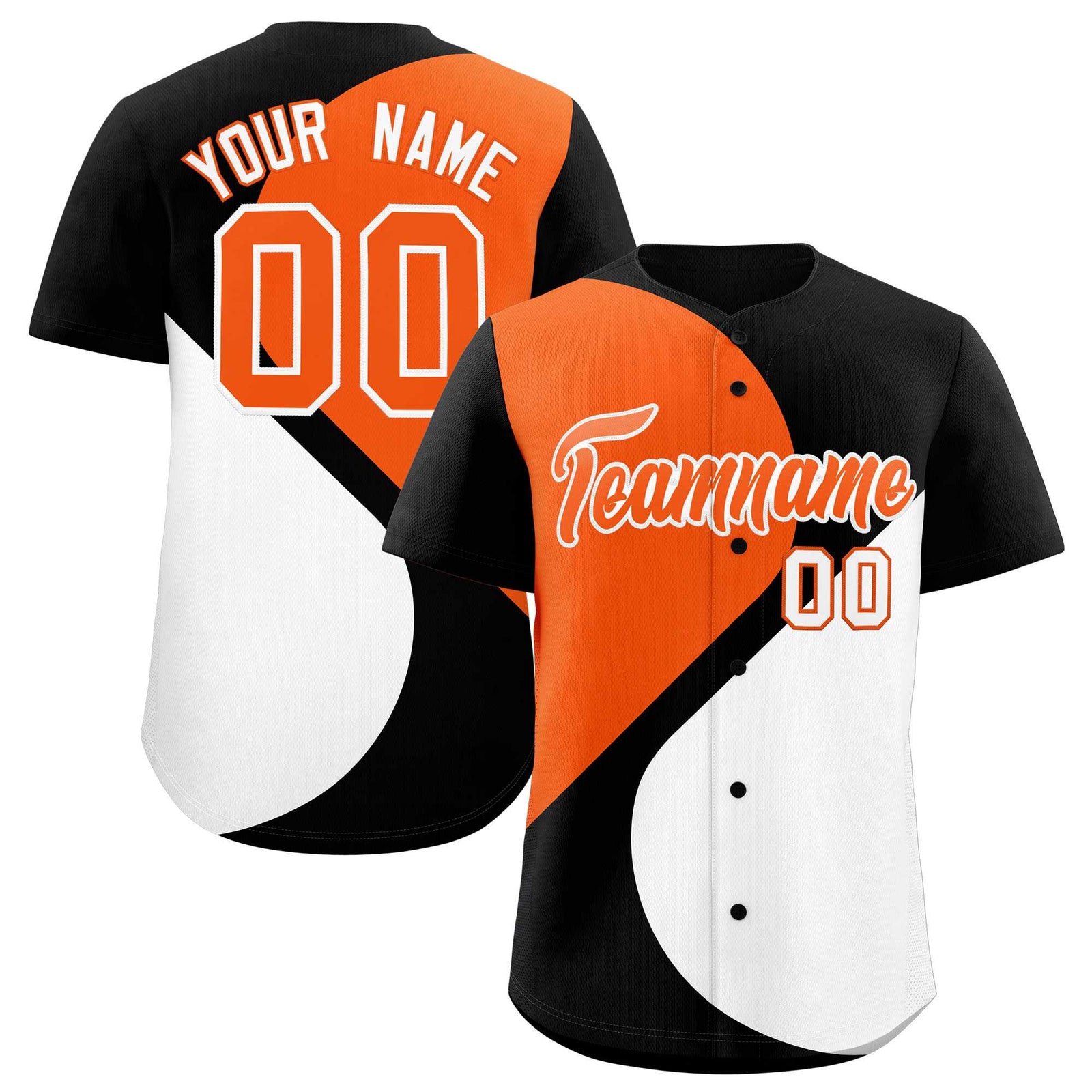 Custom Black Orange-White Color Block Personalized Half Heart Pattern Authentic Baseball Jersey