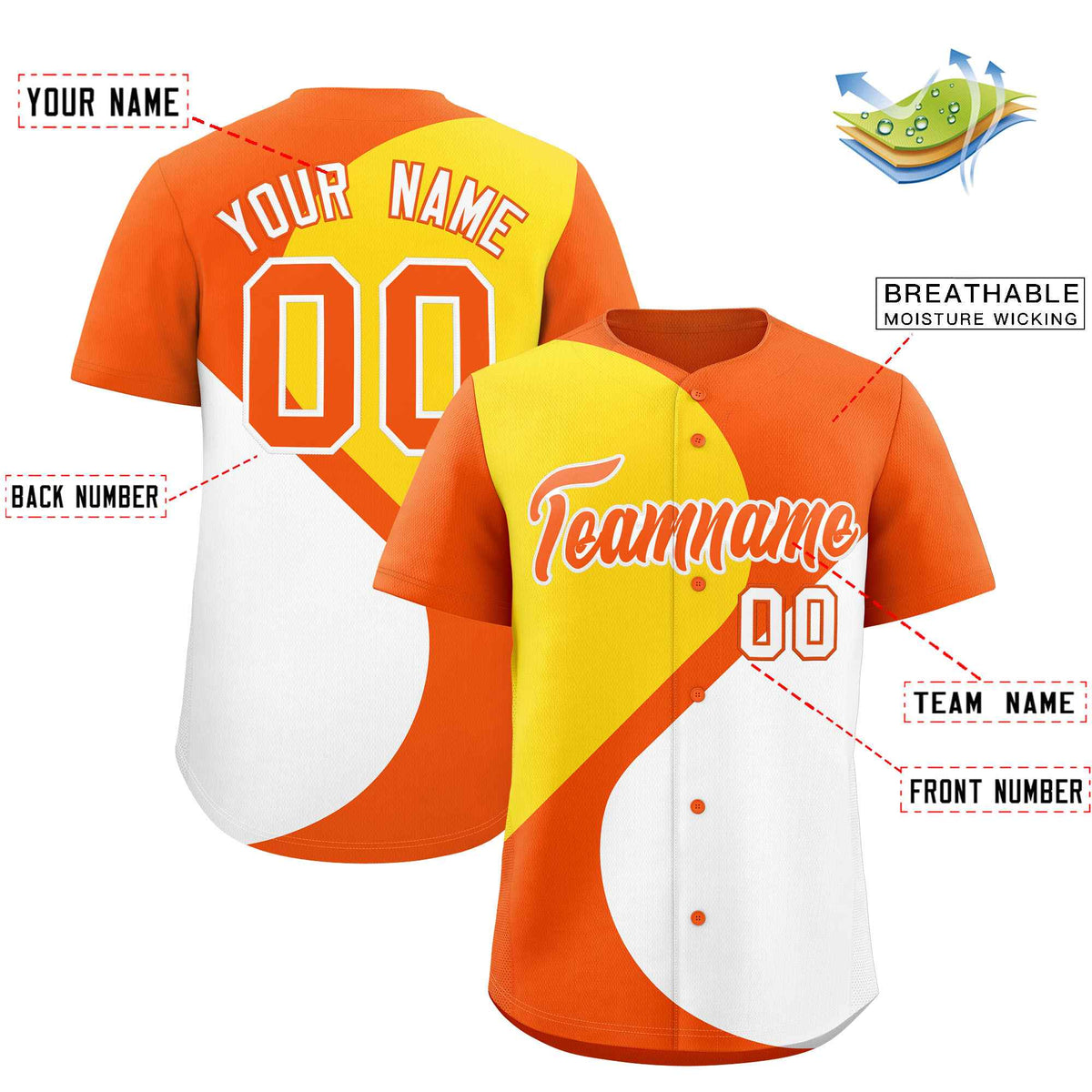 Custom Orange Gold-White Color Block Personalized Half Heart Pattern Authentic Baseball Jersey