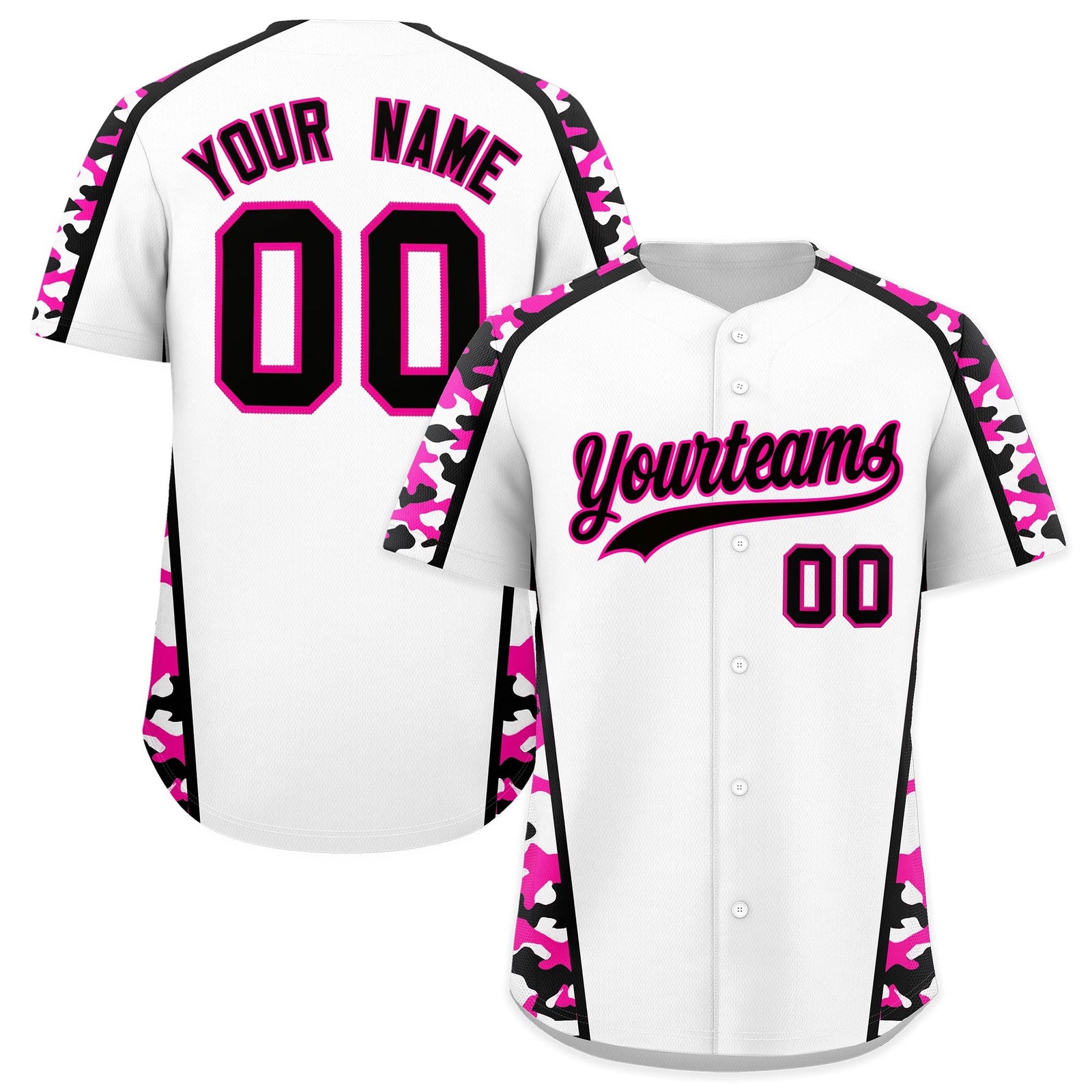 Custom White Rose Red Side Camo Style Personalization Baseball Jersey| KXKSHOP