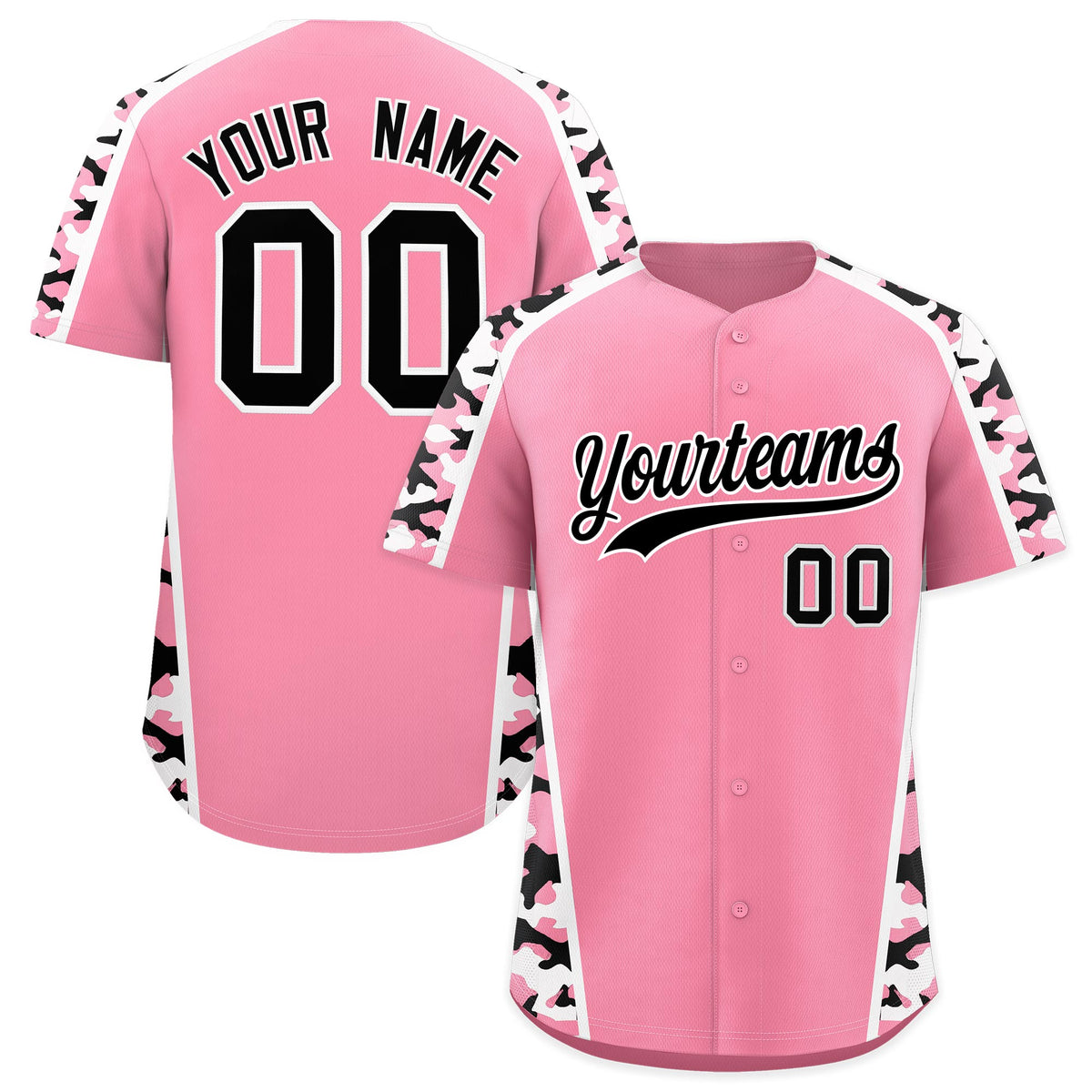 Custom Light Pink Black Side Camo Style Personalization Baseball Jersey| KXKSHOP
