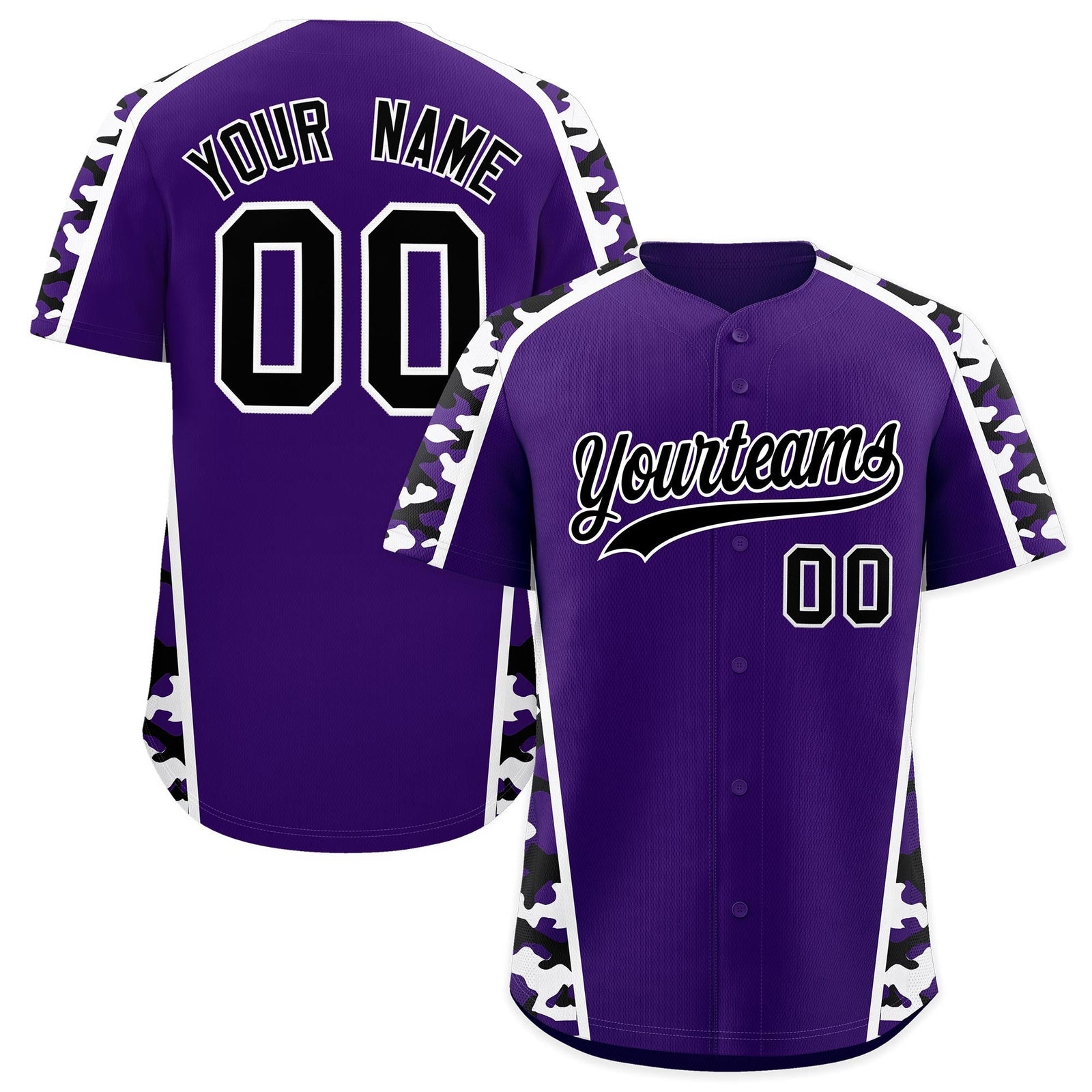 Custom Purple Black Side Camo Style Personalization Baseball Jersey| KXKSHOP