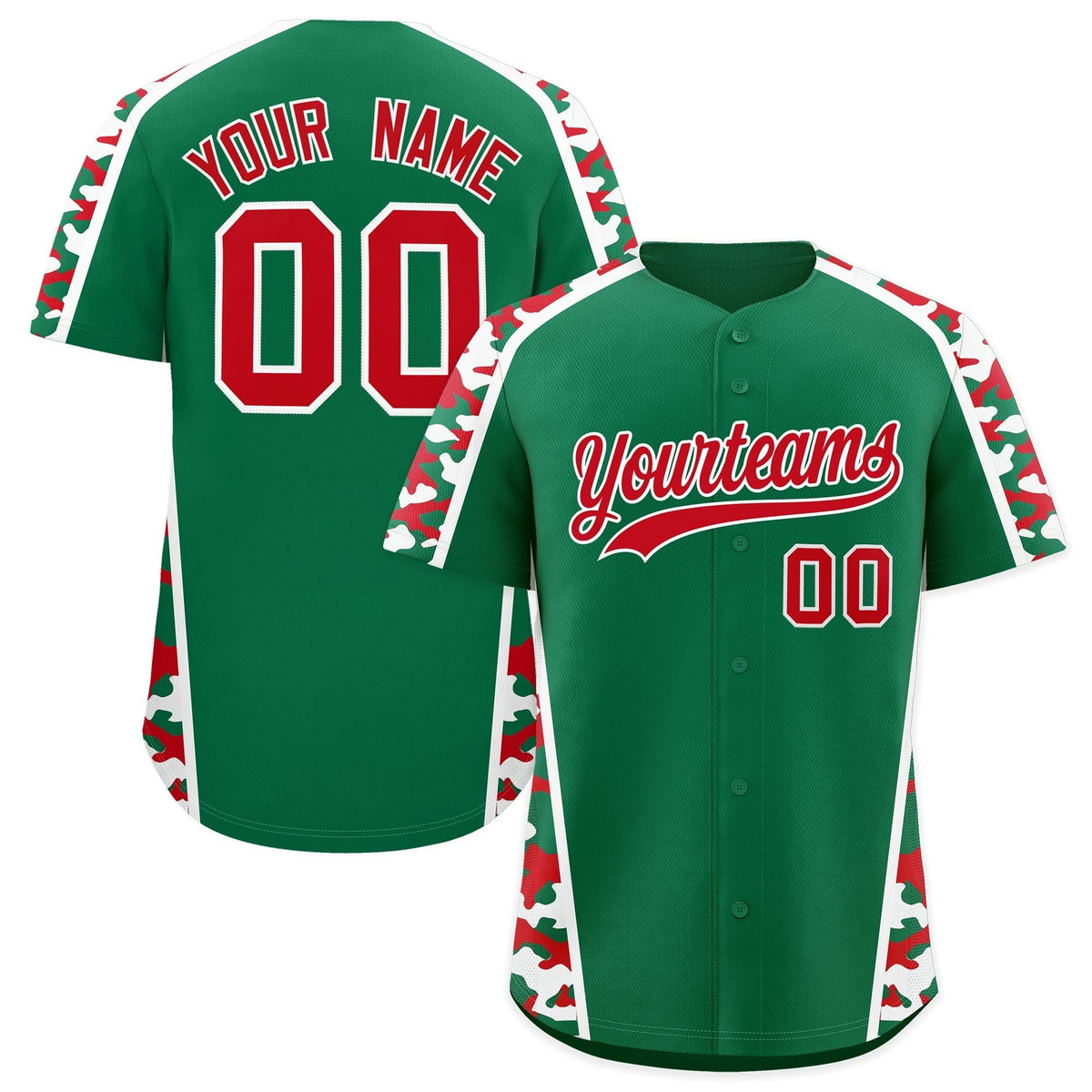 Custom Kelly Green Red Side Camo Style Personalization Baseball Jersey| KXKSHOP