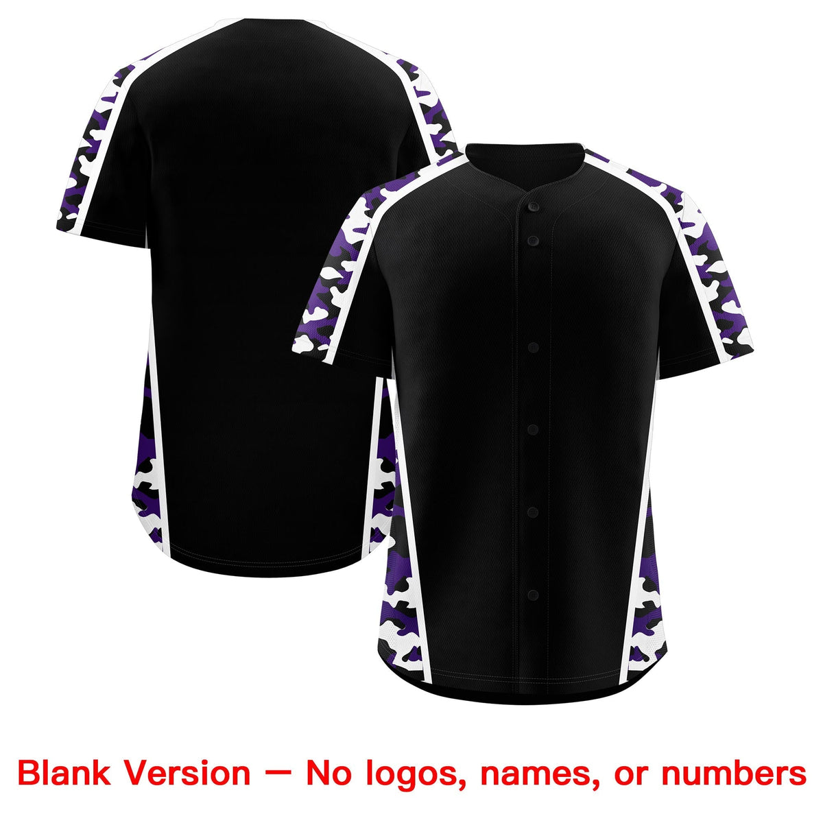 Custom Black Purple Side Camo Style Personalization Baseball Jersey| KXKSHOP