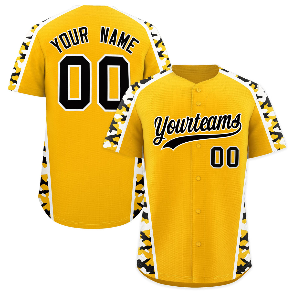 Custom Yellow Black Side Camo Style Personalization Baseball Jersey| KXKSHOP