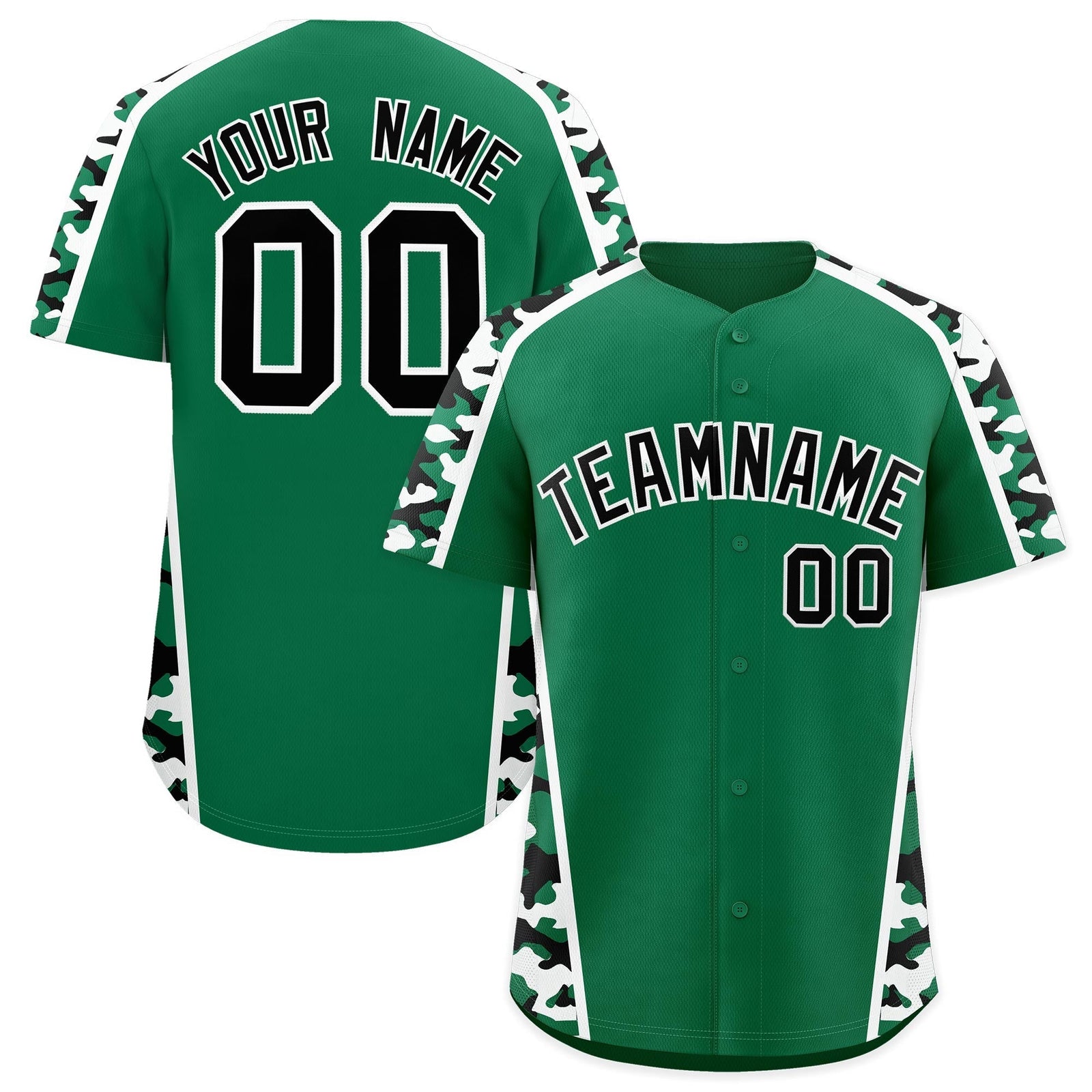 Custom Kelly Green Black Side Camo Style Personalization Baseball Jersey| KXKSHOP