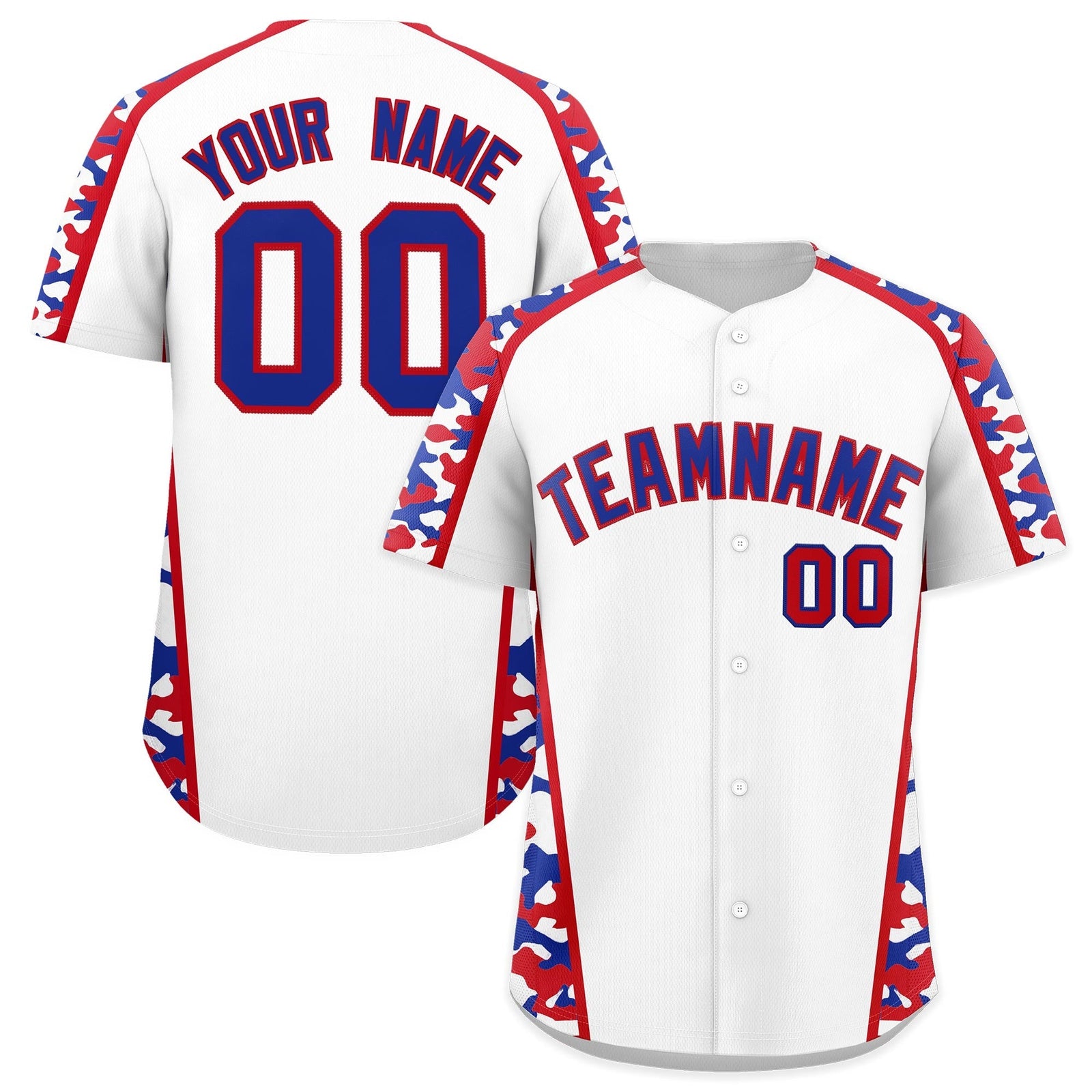 Custom White Royal Blue Side Camo Style Personalization Baseball Jersey| KXKSHOP
