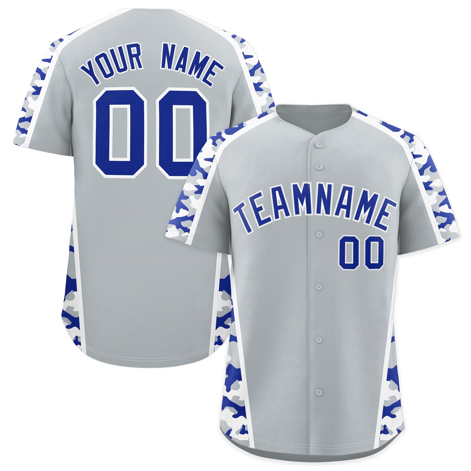 Custom Silver Royal Blue Side Camo Style Personalization Baseball Jersey| KXKSHOP