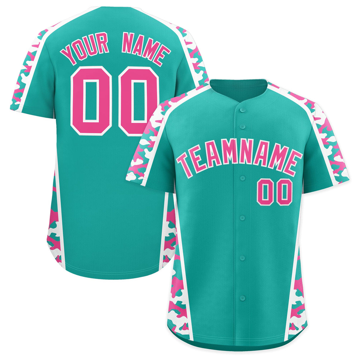 Custom Aqua Pink Side Camo Style Personalization Baseball Jersey| KXKSHOP