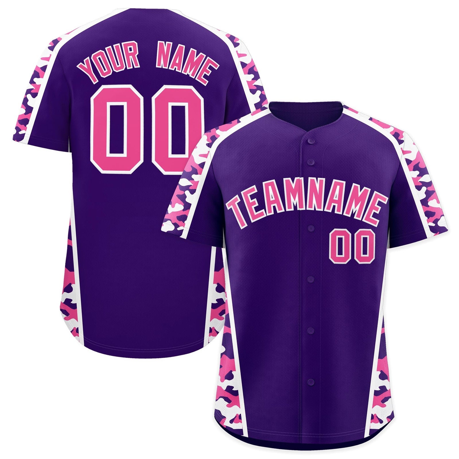 Custom Purple Pink Side Camo Style Personalization Baseball Jersey| KXKSHOP
