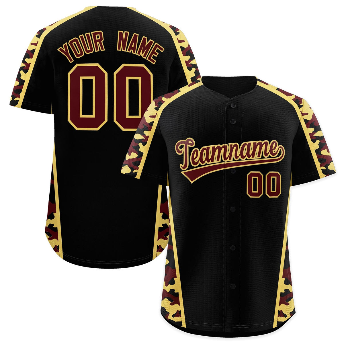 Custom Black Khaki Side Camo Style Personalization Baseball Jersey| KXKSHOP