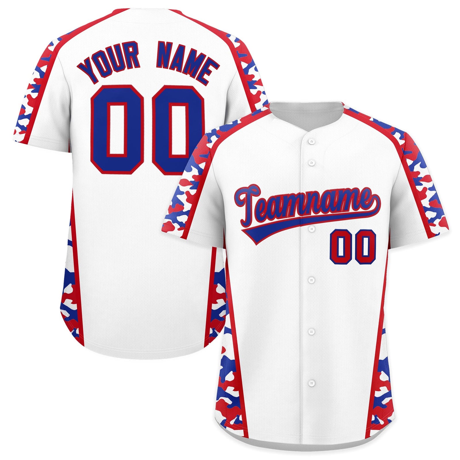 Custom White Royal Blue Side Camo Style Personalization Baseball Jersey| KXKSHOP