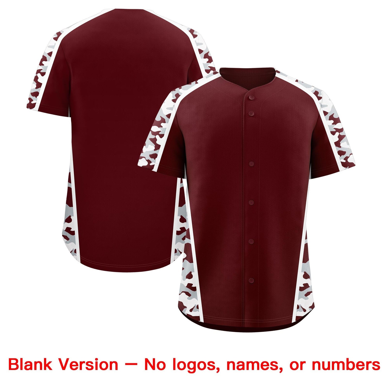Custom Burgundy Silver Side Camo Style Personalization Baseball Jersey| KXKSHOP
