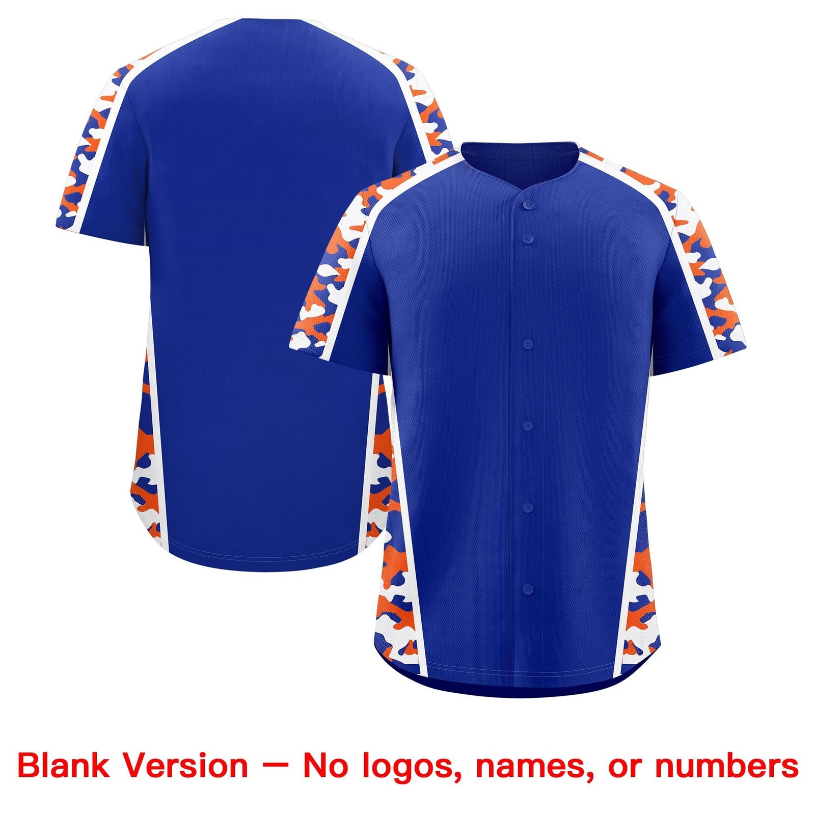 Custom Royal Blue Orange Side Camo Style Personalization Baseball Jersey| KXKSHOP