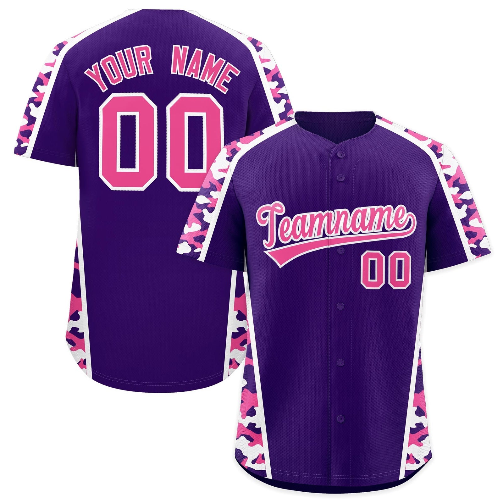 Custom Purple Pink Side Camo Style Personalization Baseball Jersey| KXKSHOP